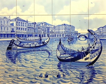 Portuguese Tile Mural - Hand Painted Tiles "Salt Boats" | Ref. PT2262