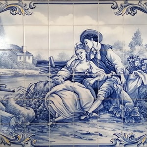 Portugisische Handgemalte Fliesenbild &quot;Romantische Szene&quot; | Art.-Nr. PT2309