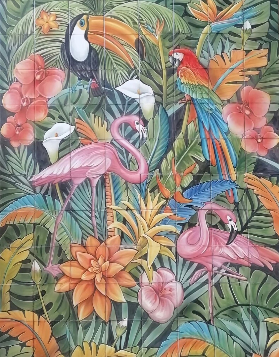 Large Tile Backsplash Hand Painted Indoor/outdoor Tiles birds Ref ...