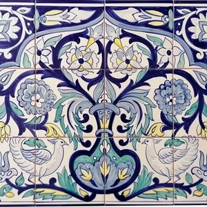 Floral Tile Backsplash - Hand Painted Tile Mural "Floral Design" | Ref. PT2261