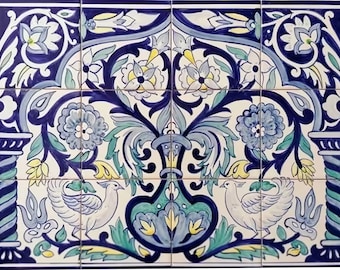 Floral Tile Backsplash - Hand Painted Tile Mural &quot;Floral Design&quot; | Ref. PT2261