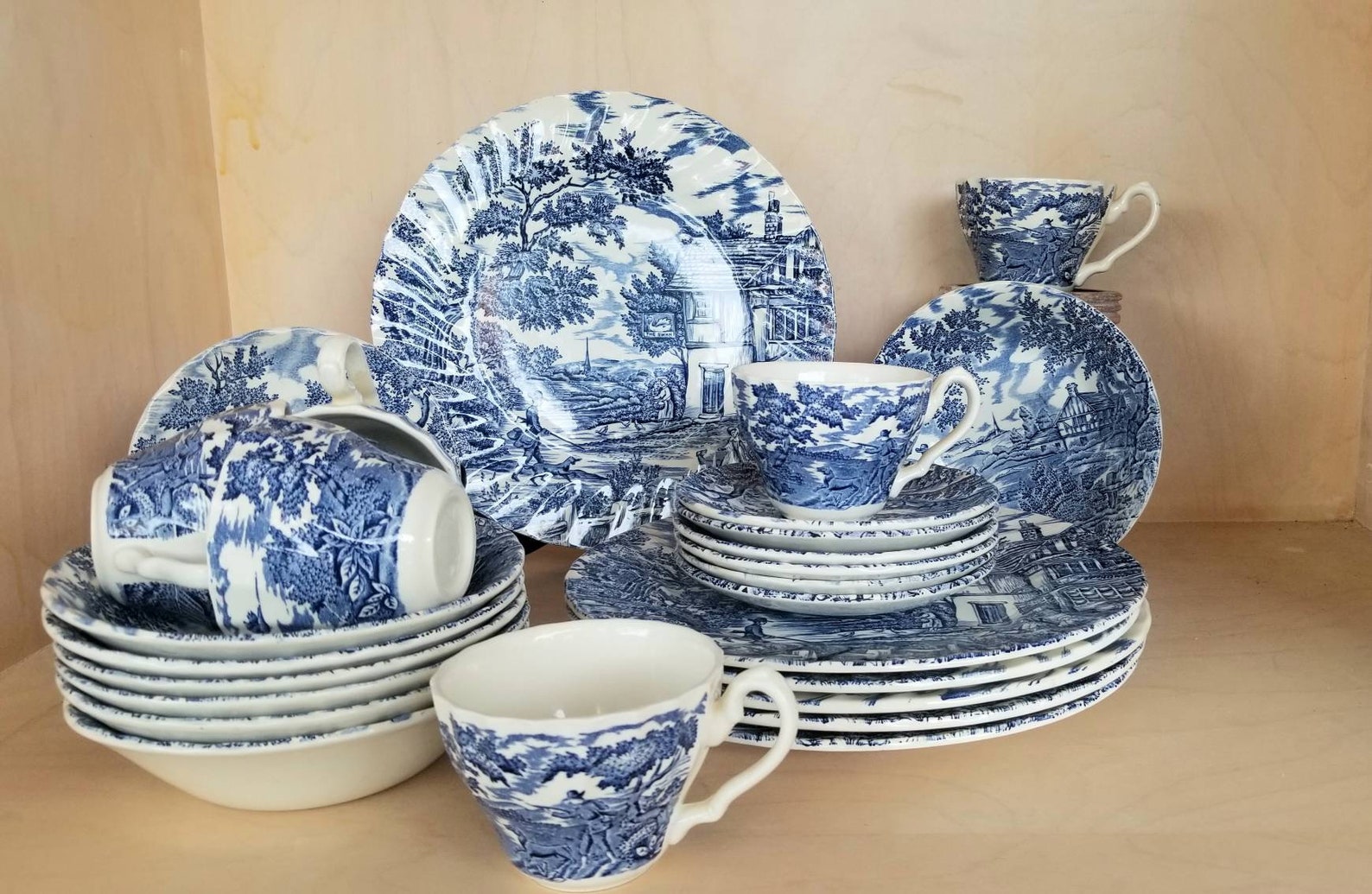 Vintage Blue and White Plates Farmhouse Cottage Dinnerware. Etsy