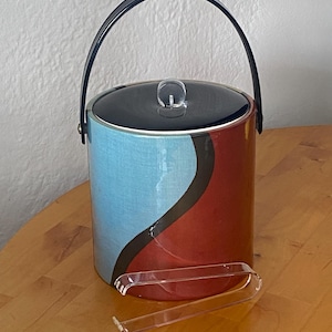 Seau à glace vintage postmoderne années 1980 | Articles de bar en vinyle abstrait | Seau à cocktail isotherme | Bordeaux, turquoise, noir, beige