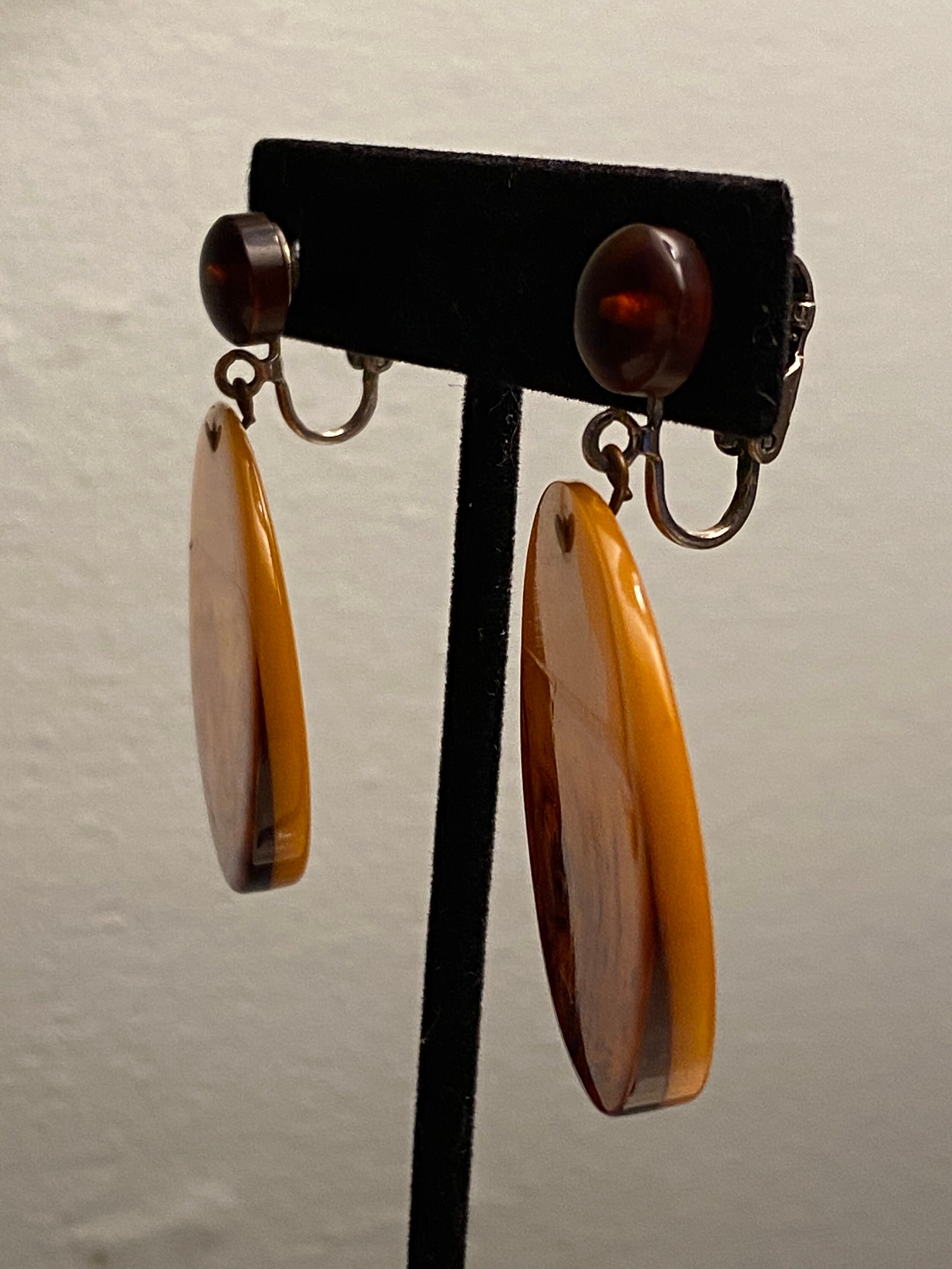 Vintage Bakelite Butterscotch Dangle Earrings Clip on 1930s Etsy
