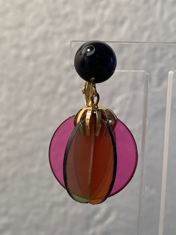 Vintage Plastic Drop Earrings Mod Multi Colored C… - image 5