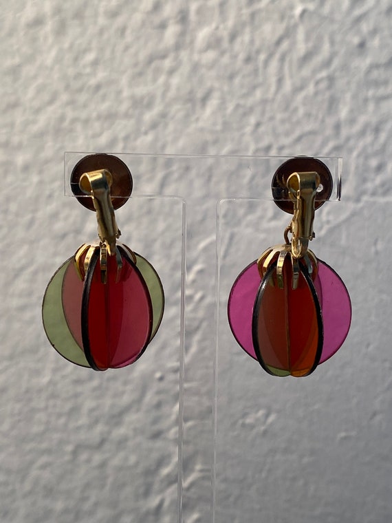 Vintage Plastic Drop Earrings Mod Multi Colored C… - image 10