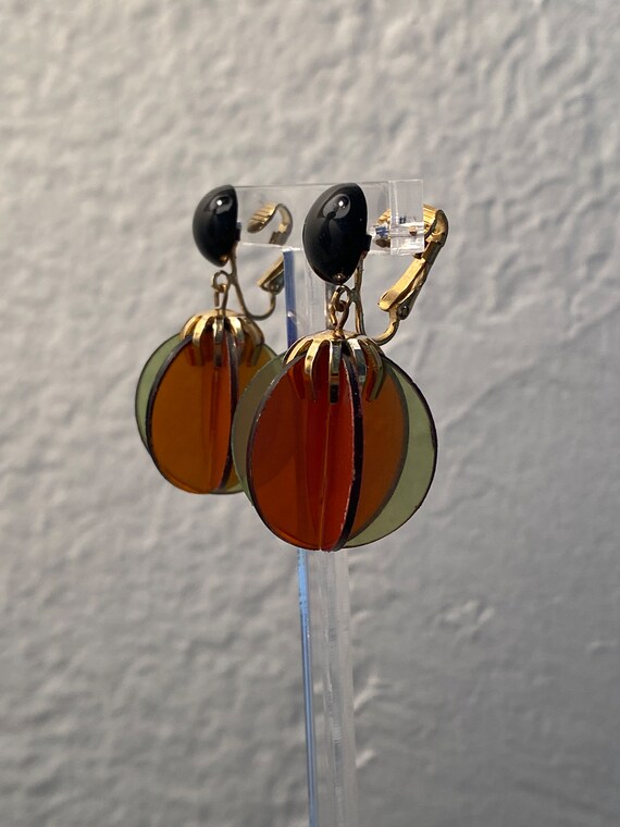 Vintage Plastic Drop Earrings Mod Multi Colored C… - image 4