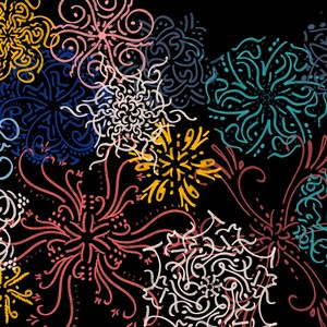 Druckbare, digitale Kunst: Lebendige abstrakte Blumen