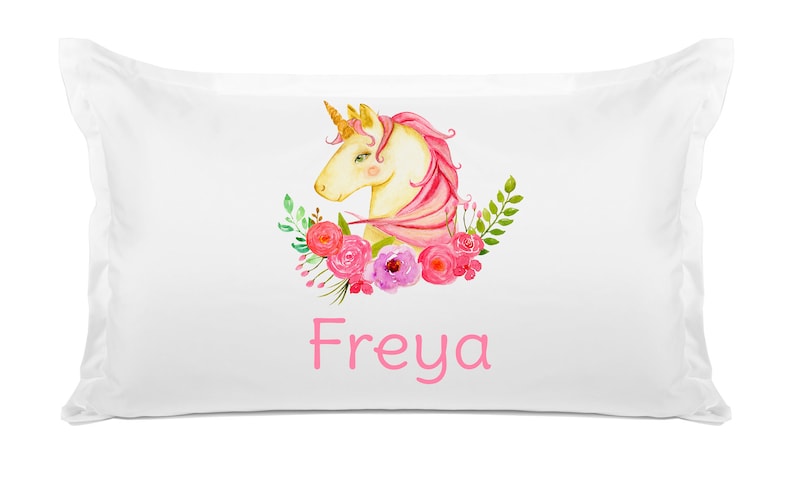 Kids Bedroom Decor Personalized Kids Pillowcase Pink Unicorn Birthday Gift and Baby Shower 20x30 26x26 Di Lewis Studios Home Decor