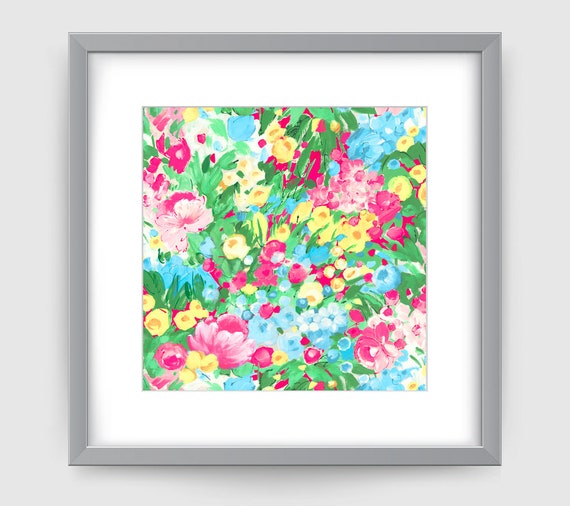 Floral Wall Art Pink Green Blue Yellow Impressionist Colorful Etsy