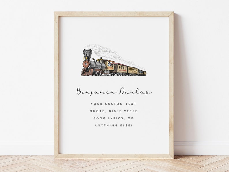 Lyrics or Text Vintage Train Print Custom Birth Stat Steam Engine Print Quote Personalized Train Print Great Gift Poem