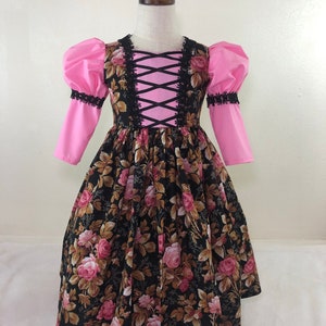 Girls size 2-3 Victorian, Queen, Princess, Valentines Day Dress, Ball Gown, Colonial, Pink and Black Large Flower Print Costume with Puffed