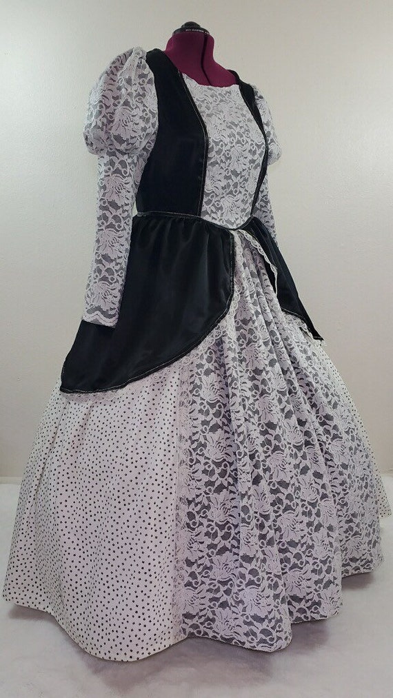 Women's Shiny Black Lace Covered Ball Gown, Civil War Era, Southern Belle, Historical Costume Dress X-Large Size 18-20