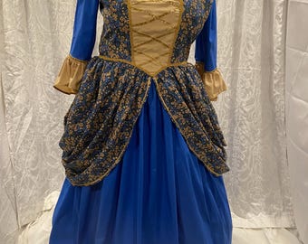 Beautiful Blue and Gold Colonial Swag Dress women’s size 22