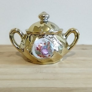Vintage gold Colonial Sugar Bowl Kitchen Home Decor Gifts, Gold Sugar Bowl vintage, Gold tone Bowl with Lid