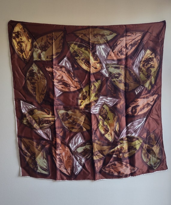 Vintage silk scarf, Brown leaf pattern hammura sca