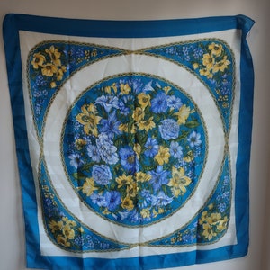 Polyester Vintage Floral blue and Yellow Flower Pattern Scarf head wrap