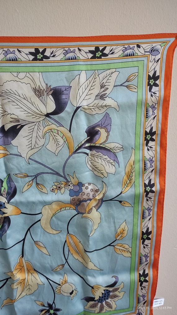 Silk Scarf 100% Botanical Floral Design, Vintage … - image 3