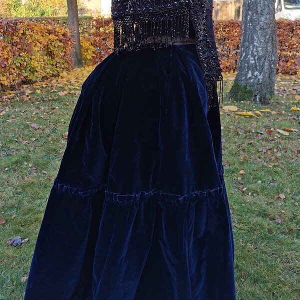 Fabulous Antique Victorian Royal Blue Heavy Velvet Bustle Skirt 1880s. The Duchess