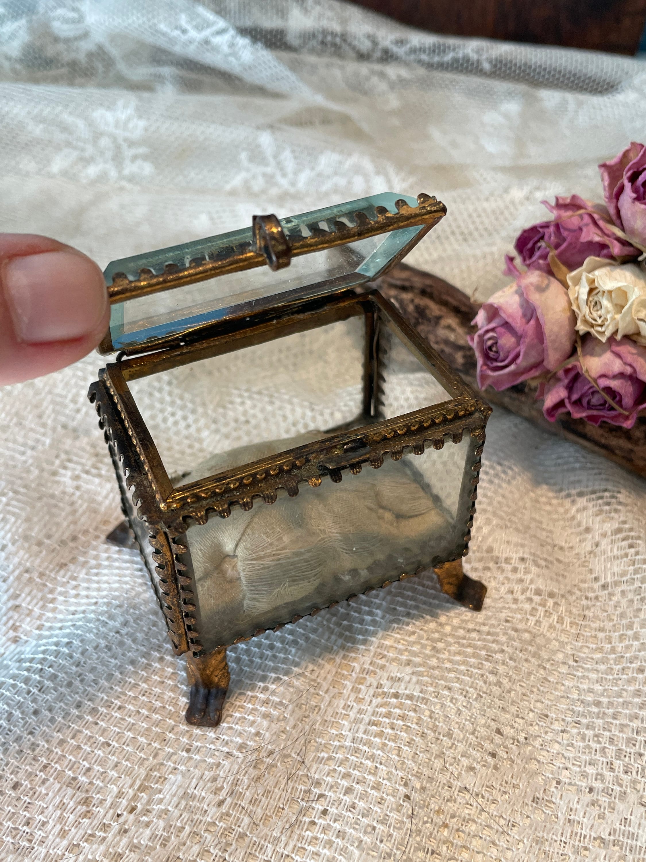 Antique Glass Jewelry Box / Casket With Ormolu Frame. the Etsy