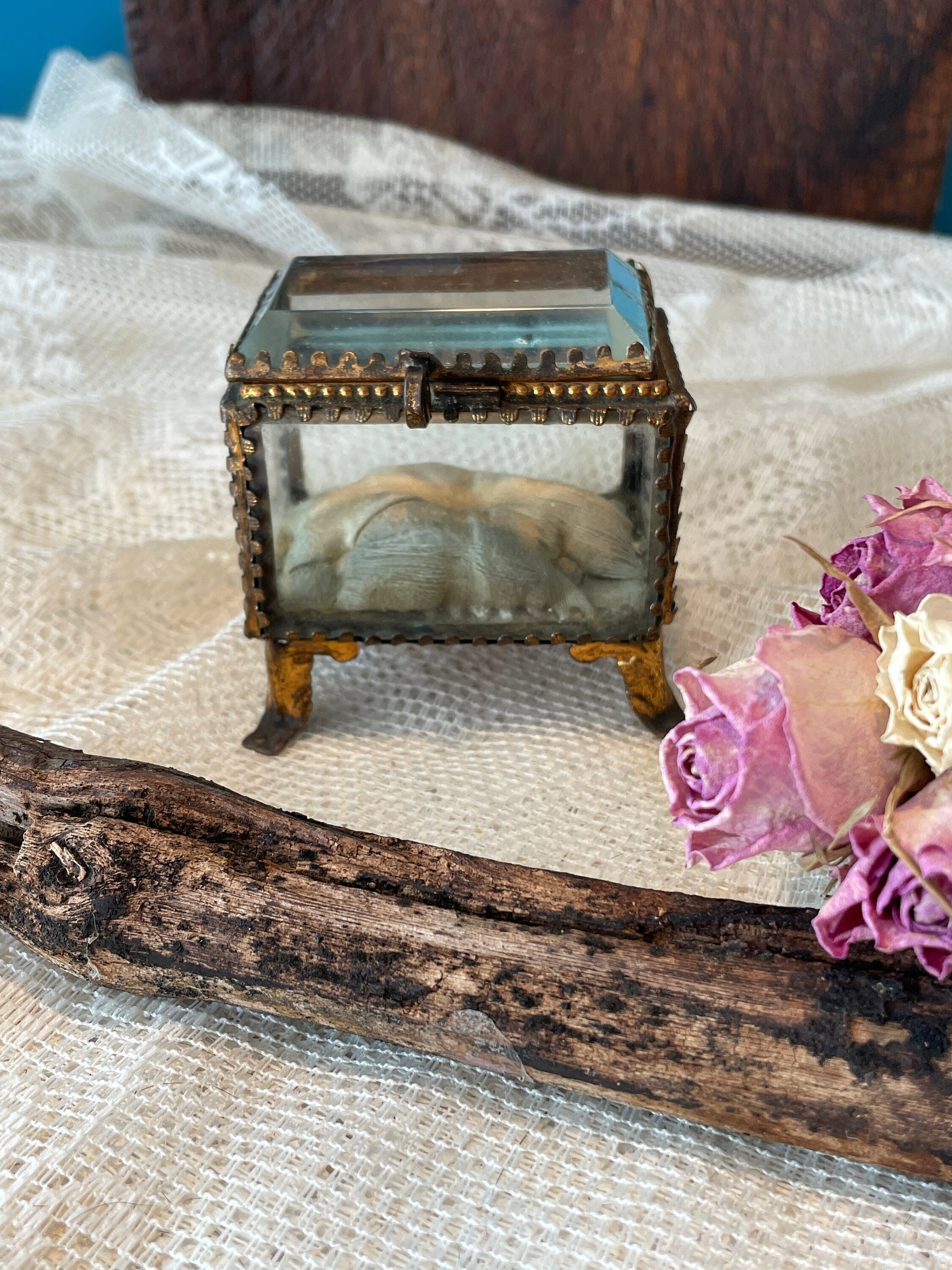 Antique Glass Jewelry Box / Casket With Ormolu Frame. the Etsy