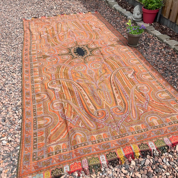 Very large Antique woolen paisley shawl colorful antique dress. The Duchess