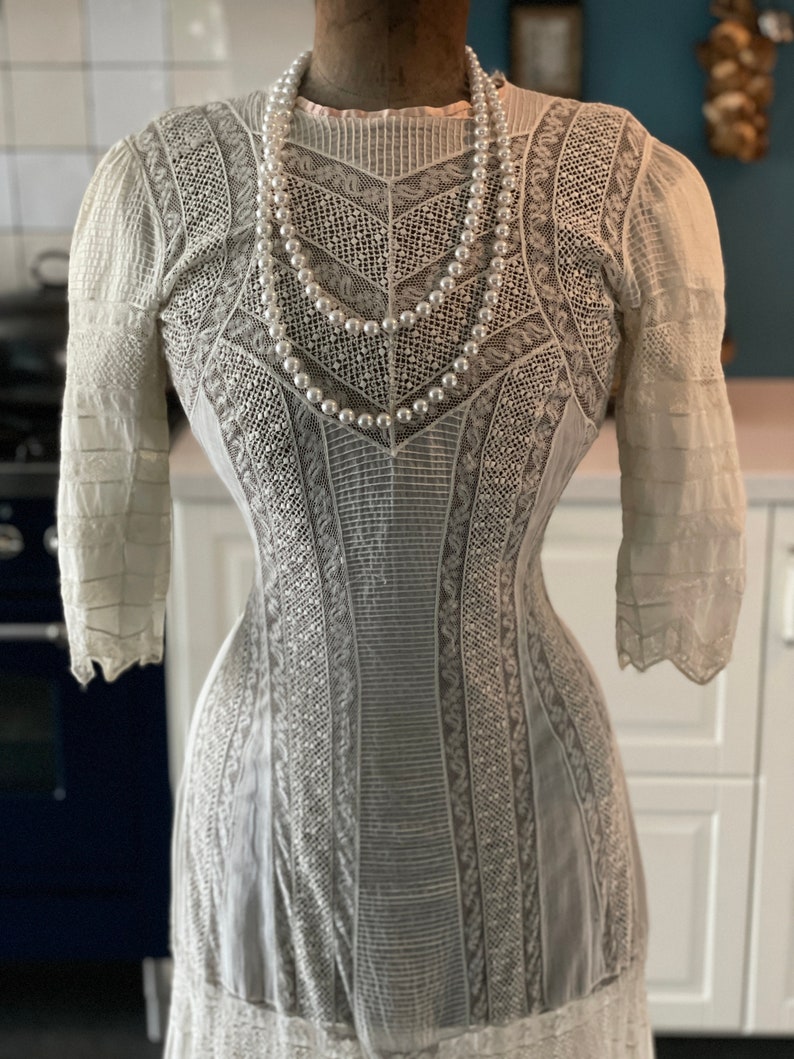 Antique Edwardian Tea Dress Irish Crochet Lace 1900s. The Duchess