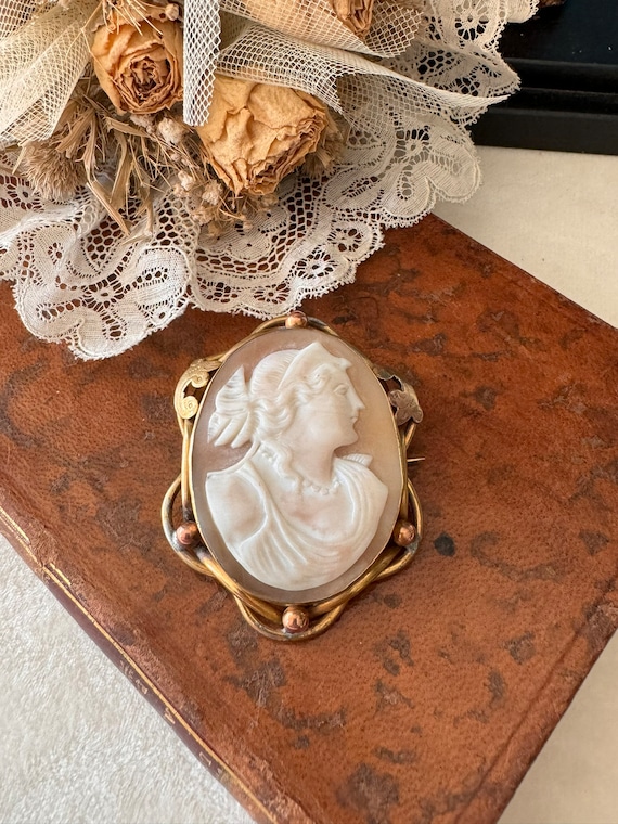 Antique Cameo Brooch Greek Goddess Shell Pinchbeck