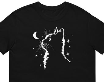 Kattälskare, katt-t-shirt, kattmamma-tröja, present till kattälskare, månstjärnor