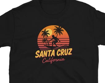 Santa Cruz Kalifornien Retro Surfskjorta, Vintage Sunset Surfer, 70-80-tals strandgrafik T-shirt, Västkustsemester