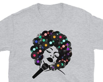 African American art Afro Soul T-shirt Women Singing Vinyl Record Natural Hair Unisex T-Shirt