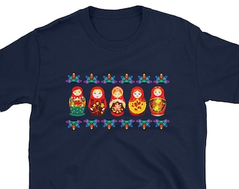 Ryssland Matrjosjka med häckande docka Rysk Babushka-blommor T-shirt Matrjosjka-design T-shirt