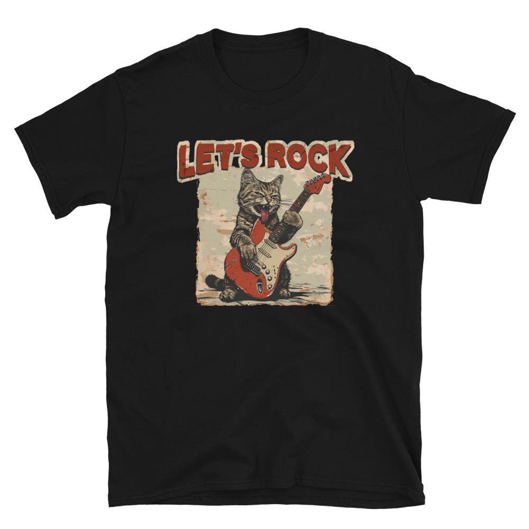 Rock N Roll Cat Playing Electric Guitar Tshirt Funny Cat Shirt for Men ...
