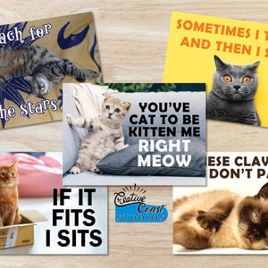 Cartes postales imprimables 5 pièces, impression de mèmes de chat à télécharger, cadeau amusant pour les amoureux des chats