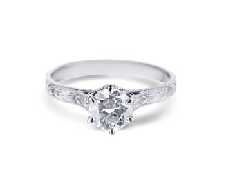 14K White Gold Round Diamond Ring