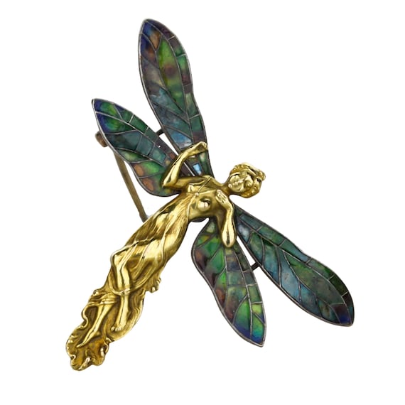 Art Nouveau Butterfly Pin with Enamel Wings - image 2