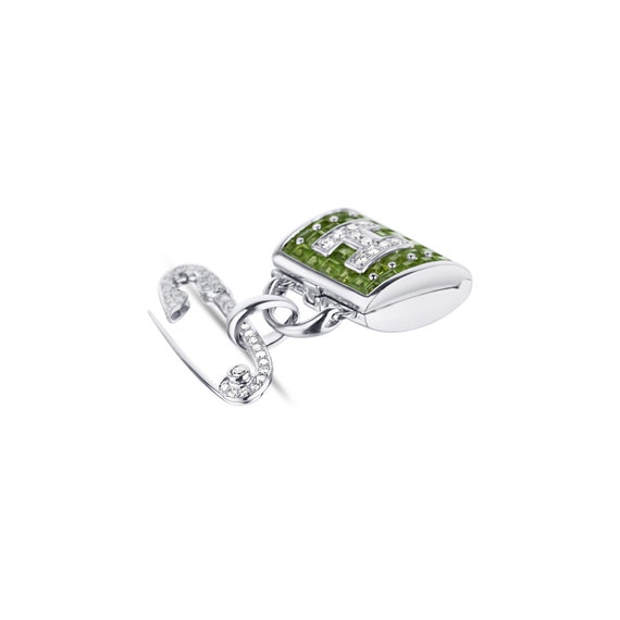 Initial Peridot and Diamond Hinged Purse Pin - image 3