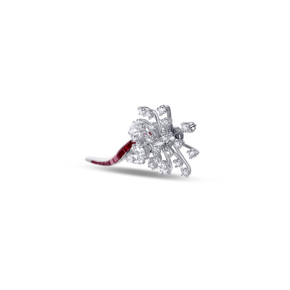 Platinum Diamond Flower With Ruby Stem Pin Rubies - image 2