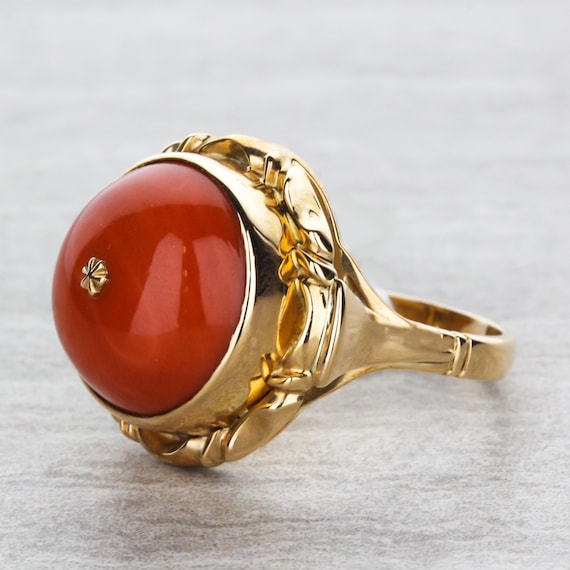 Victorian Style Coral Domed Cab Ring