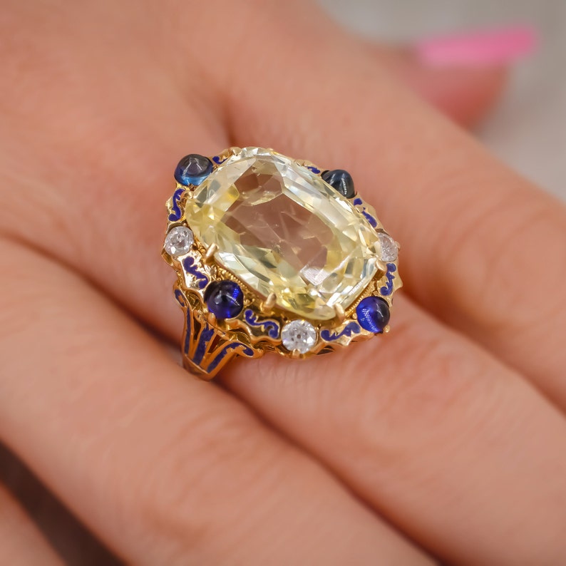 Antique Yellow Sapphire and Diamond Ring Etsy