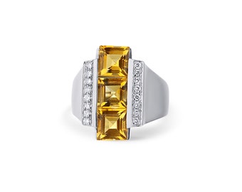 14K White Gold Citrine and Diamond Ring