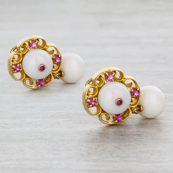 White Agate with Ruby Clip On Dangle Earrings