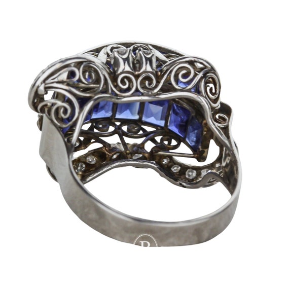 Art Deco Diamond and Blue Sapphire Ring - image 5