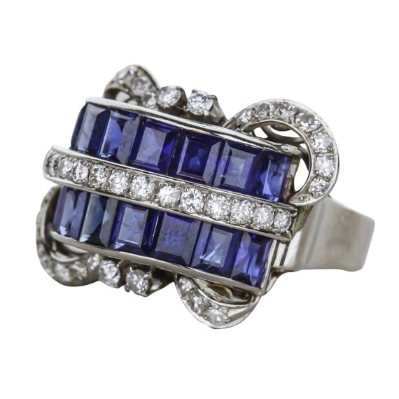 Art Deco Diamond and Blue Sapphire Ring - image 4