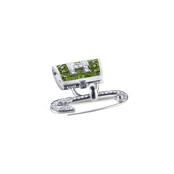 Initial Peridot and Diamond Hinged Purse Pin - image 2