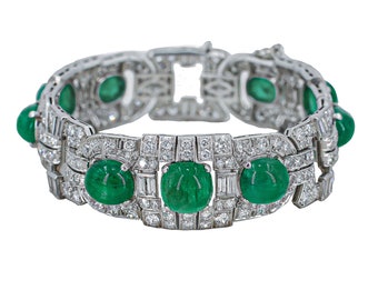 Art Deco Diamond and Emerald Cab Panel Bracelet