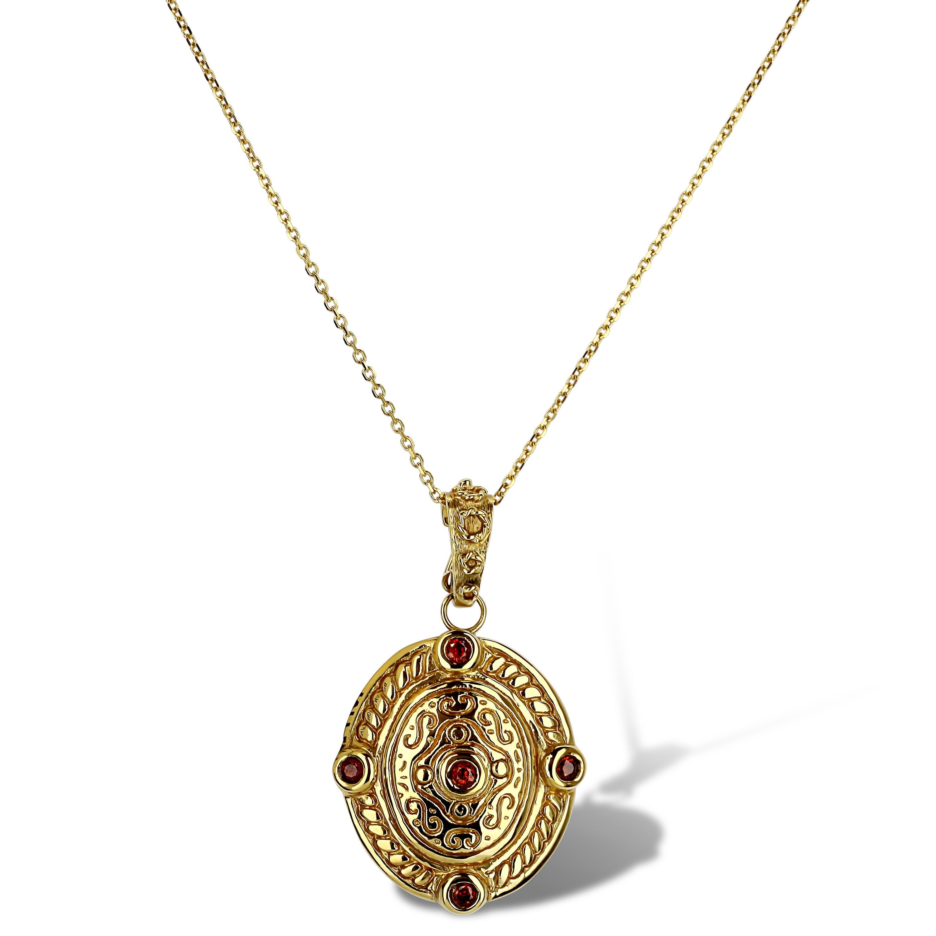 Yellow Gold Oval Pendant With Garnets - Etsy