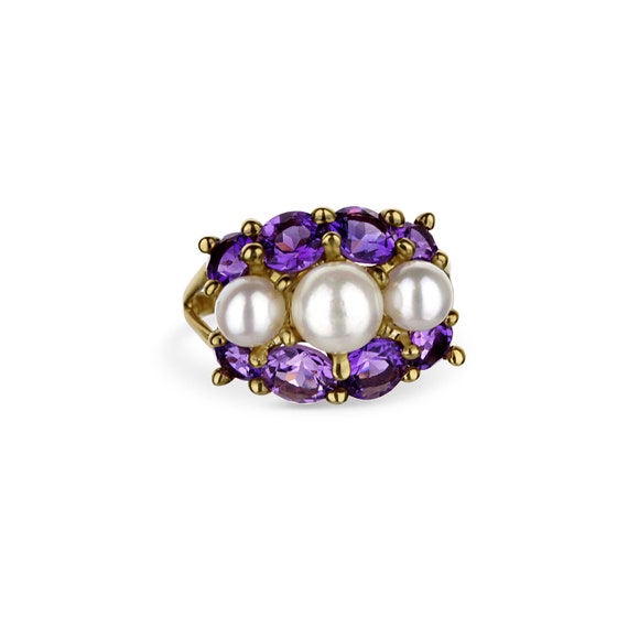 White Pearl and Purple Amethyst Ring