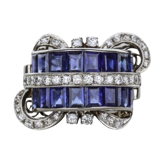 Art Deco Diamond and Blue Sapphire Ring - image 1