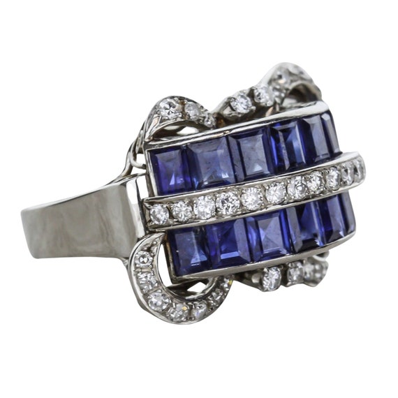 Art Deco Diamond and Blue Sapphire Ring - image 6
